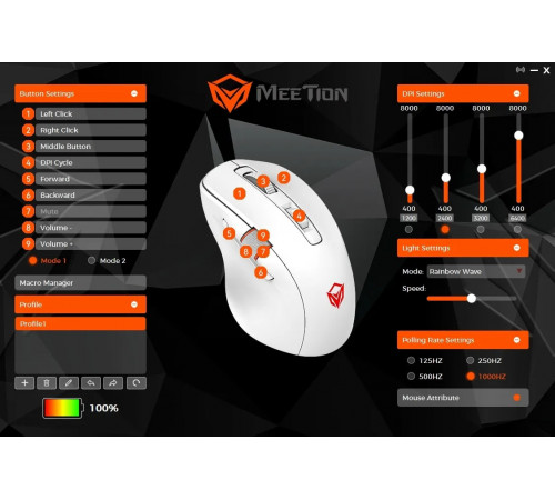 Мишка Games бездротова Meetion GW32 RGB 7 Keys, BT+USB, 8000dpi