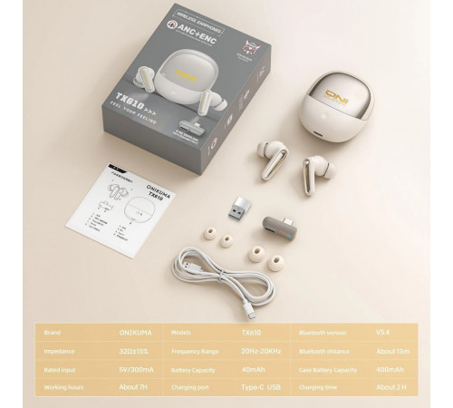 Бездротові навушники Onikuma TX610 ANC+ENC (2 режим підключення: BT5.3+2.4G)