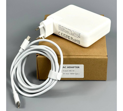 Мережевий зарядний пристрій для ноутбука 140W, 28V, 5A Type-C to Type-C плетений 2m