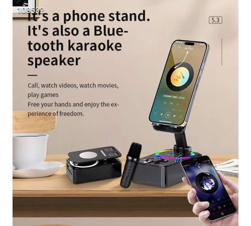 Блогер Подставка для телефона,динамик для караоке 2микрофа 3цвет Microphone speaker set	 K18-2(50