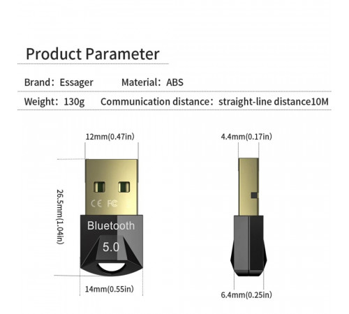 Bluetooth-адаптер  ESSAGER Mini BT5.0 Adapter Black (EBT50-MN01)