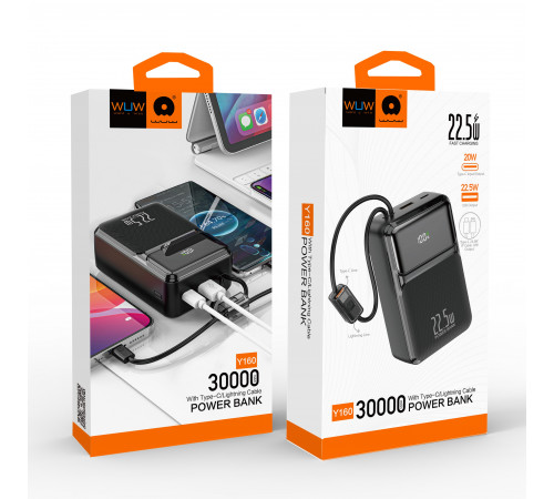 УМБ Power Bank WUW Y160 30000mAh PD20W+22.5W (with cable Type-C+Lightning)