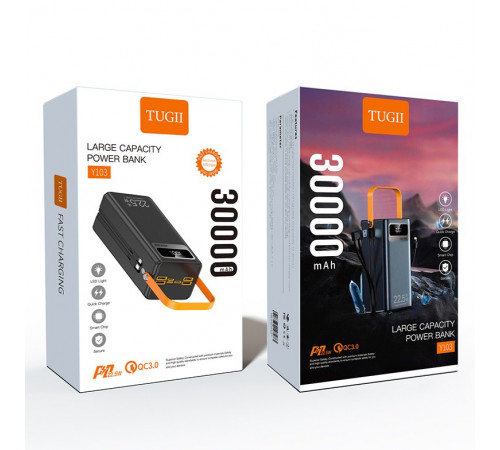 УМБ Power Bank WUW TUGII Y103 30000mAh PD22.5W+QC3.0 (with cable Lightning+Micro+Type-C+USB)