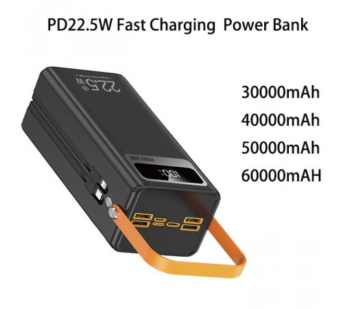УМБ Power Bank WUW TUGII Y106 60000mAh PD22.5W+QC3.0 (with cable Lightning+Micro+Type-C+USB)