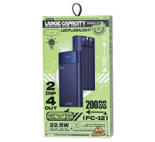 УМБ Power Bank Remax FC-12 20000mAh 20W+22.5W з ліхтарем (with cable Type-C+Lightning+USB)