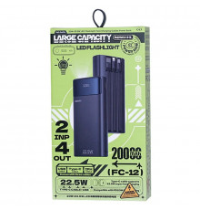 УМБ Power Bank Remax FC-12 20000mAh 20W+22.5W з ліхтарем (with cable Type-C+Lightning+USB)