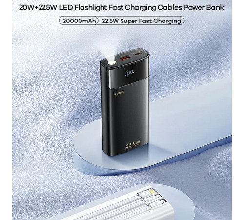 УМБ Power Bank Remax FC-12 20000mAh 20W+22.5W з ліхтарем (with cable Type-C+Lightning+USB)
