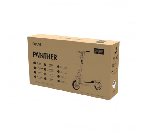 Електросамокат OKAI ES800 Panther Off-Road Black 12", 1500(3000)W, Dual Motor, 19.2Ah, 50km, 60km\h, 35%, NFC, App, 43kg (ES800-B)