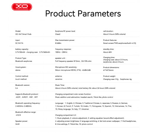 Бездротові навушники XO X47 Earbuds 4nd Generation Smart Screen