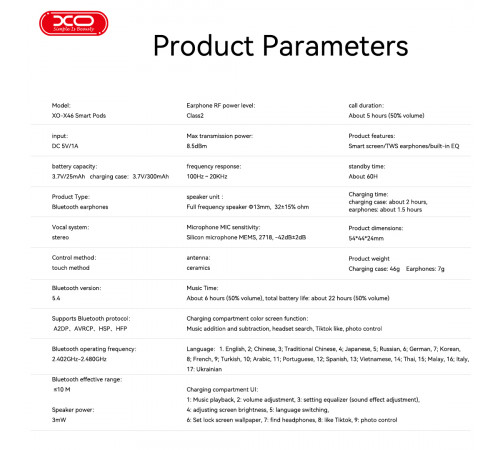 Бездротові навушники XO X46 Earbuds 2nd Generation Smart Screen