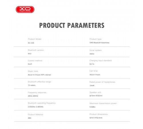 Бездротові навушники XO G45 Tianfang OWS Earbuds