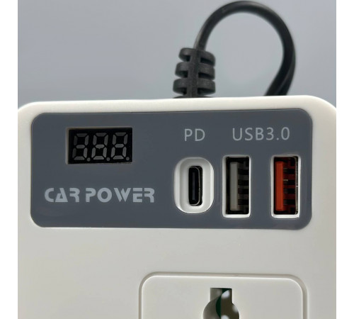 Автомобільний інвертор 12V-220V від прикурювача (USB, Type-C, LED дисплей)