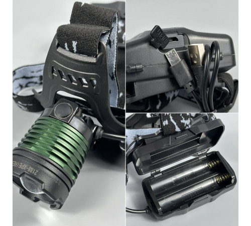 Ліхтар налобний 2188 Red light (XPE, 2*18650, Signal light, Zoom, Micro)