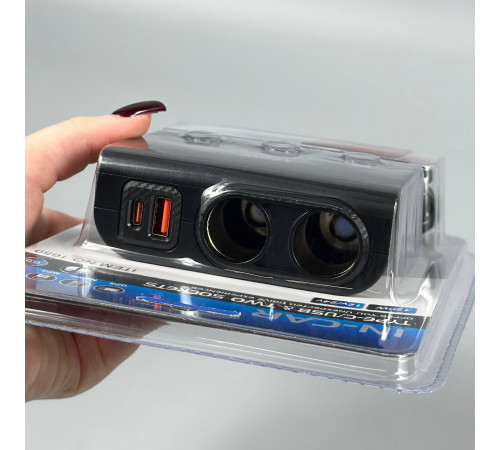 Розгалужувач прикурювача in-car 1659 120W (2 прикурювачі +QC4.0+PD3.0, DC12-24V)