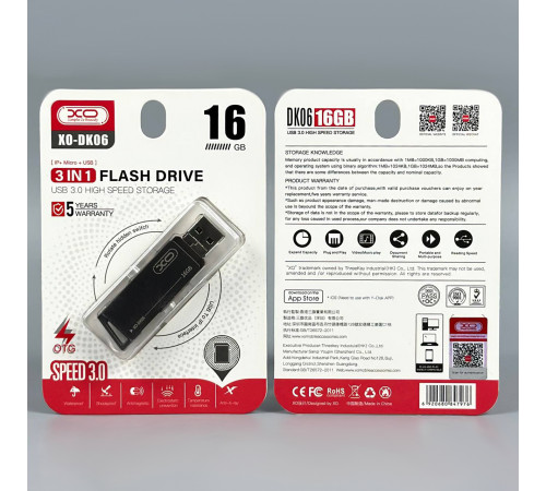 USB флеш XO DK06 16Gb 3in1 USB3.0+Lightning+Micro Швидкісна