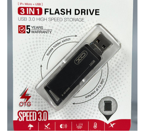 USB флеш XO DK06 16Gb 3in1 USB3.0+Lightning+Micro Швидкісна
