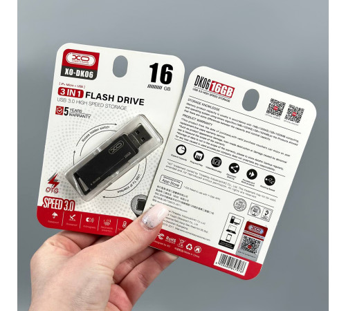 USB флеш XO DK06 16Gb 3in1 USB3.0+Lightning+Micro Швидкісна