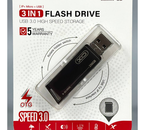 USB флеш XO DK06 256Gb 3in1 USB3.0+Lightning+Micro Швидкісна