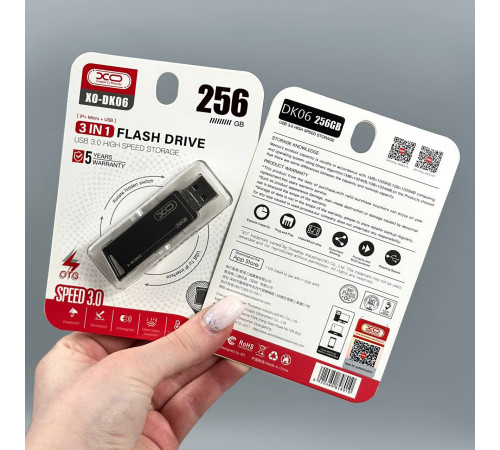USB флеш XO DK06 256Gb 3in1 USB3.0+Lightning+Micro Швидкісна