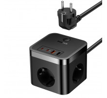 Мережевий зарядний пристрій Baseus PowerCombo Cube Power Strip 3AC+2U+2C 30W 1.5m EU Cluster Black (E00066400117-00)