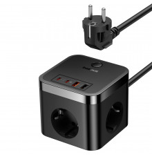 Сетевое зарядное устройство для Baseus PowerCombo Cube Power Strip 3AC+2U+2C 30W 1.5m EU Cluster Black (E00066400117-00)