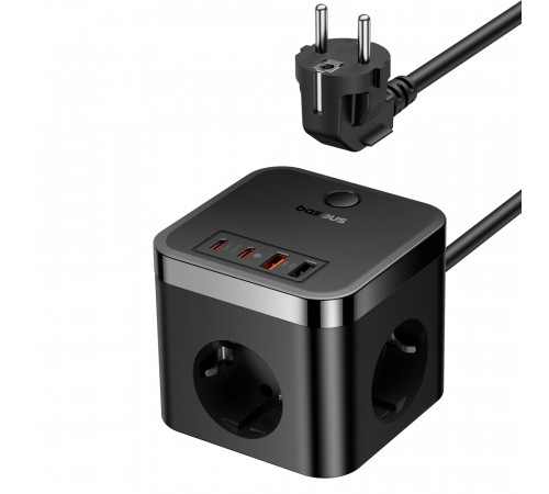 Мережевий зарядний пристрій Baseus PowerCombo Cube Power Strip 3AC+2U+2C 30W 1.5m EU Cluster Black (E00066400117-00)