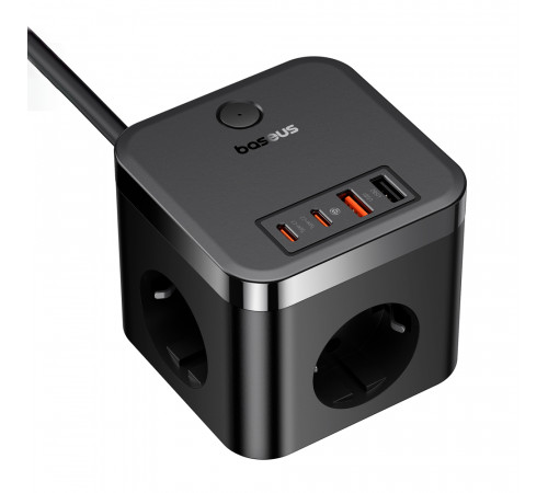 Мережевий зарядний пристрій Baseus PowerCombo Cube Power Strip 3AC+2U+2C 30W 1.5m EU Cluster Black (E00066400117-00)