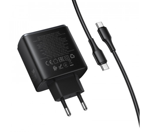 Мережевий зарядний пристрій Hoco C160A Upgrade GaN PD65W+QC3.0 Type-C to Type-C