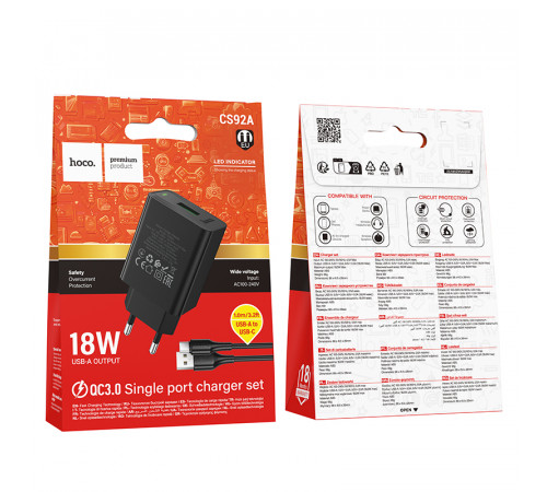 Мережевий зарядний пристрій Hoco CS92A Leader QC3.0 Type-C