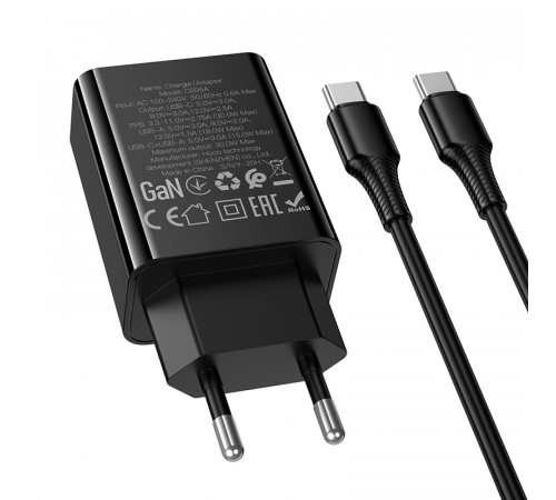Мережевий зарядний пристрій Hoco CS95A Leader GaN PD30W+QC3.0 Type-C to Type-C