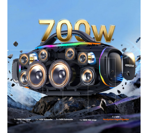 Колонка HOPESTAR A90 з мікрофоном 700W, 36000mAh (62,4*34,7*25,2 см)