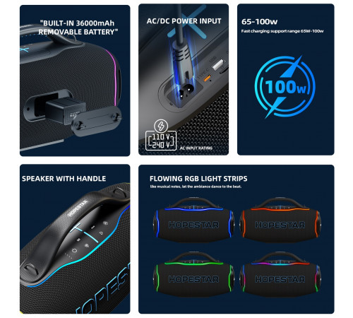 Колонка HOPESTAR A90 з мікрофоном 700W, 36000mAh (62,4*34,7*25,2 см)