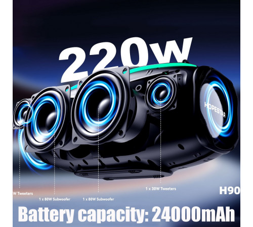 Колонка HOPESTAR H90 з мікрофоном 220W, 24000mAh (43,7*21,2*20,3 см)
