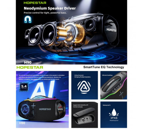 Колонка HOPESTAR H90 з мікрофоном 220W, 24000mAh (43,7*21,2*20,3 см)