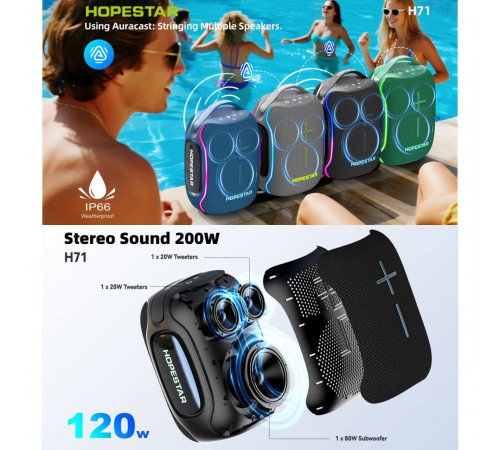 Колонка HOPESTAR H71 120W, 13500mAh (28,5*21,0*17,0 см)