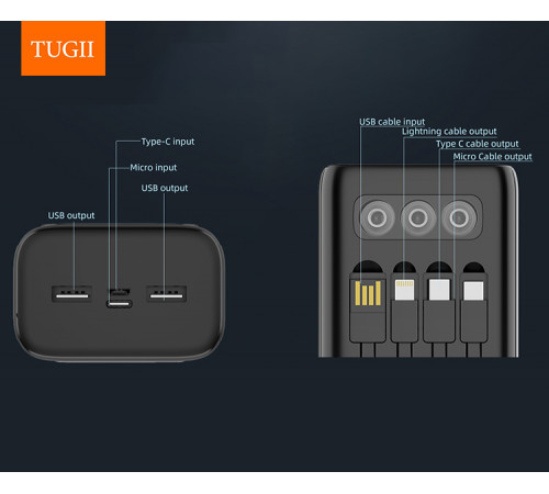 УМБ Power Bank WUW TUGI Y21 20000mAh 2.1A (with cable Type-C+Micro+Lightning+USB) з ліхтарем