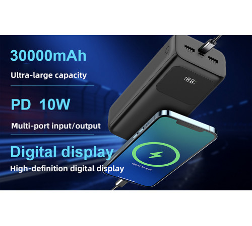 УМБ Power Bank WUW TUGI Y31 30000mAh 2.1A (with cable Type-C+Micro+Lightning+USB) з ліхтарем
