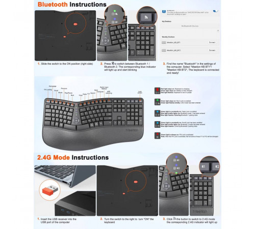 Клавіатура бездротова Meetion DirectorWe2 2in1 2.4G+BT (з Eng, UA розкладками)