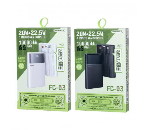 УМБ Power Bank Remax FC-03 10000mAh PD20W+22.5W (with cable Type-C+Lightning+USB)