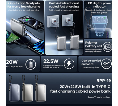 УМБ Power Bank Remax RPP-19 10000mAh PD20W+22.5W (with cable Type-C)