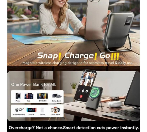 УМБ Power Bank Remax RPP-695 10000mAh PD20W+22.5W з бездротовою зарядкою та підставкою