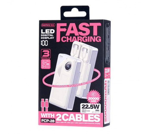 УМБ Power Bank Remax FCP-28 20000mAh PD20W+22.5W (with cable Type-C+Lightning)