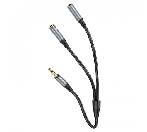 Аудіокабель HOCO UPA21 3.5mm male to 2*3.5mm female, nylon braid, 0.25m, Metal Gray (6931474766809)