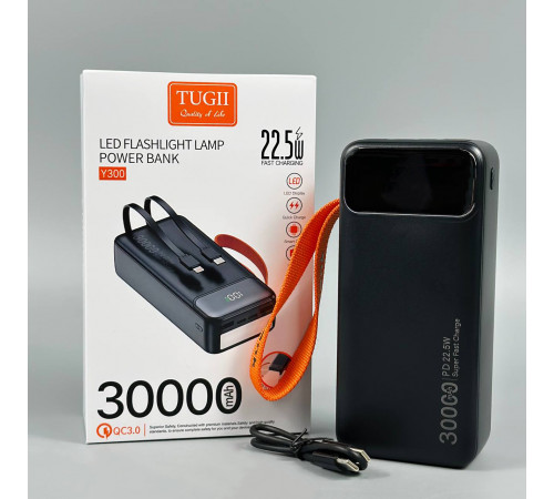 УМБ Power Bank TUGII WUW Y300 30000mAh PD22.5W+QC3.0 (with cable Type-C+Lightning) з ліхтарем