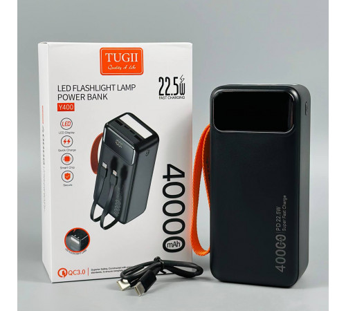 УМБ Power Bank TUGII WUW Y400 40000mAh PD22.5W+QC3.0 (with cable Type-C+Lightning) з ліхтарем