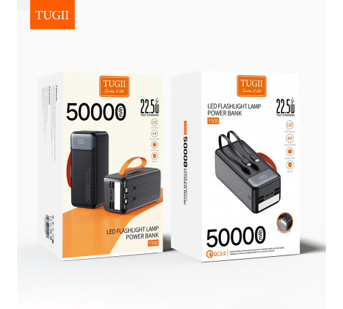УМБ Power Bank TUGII WUW Y500 500000mAh PD22.5W+QC3.0 (with cable Type-C+Lightning) з ліхтарем