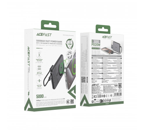 УМБ Power Bank AceFast M30 5000mAh Magnetic PD20W з бездротовою зарядкою (with cable Type-C to Type-C)