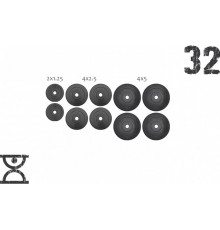 32 кг (4x5, 4х2.5, 2x1.25) дисків, покритих пластиком (31 мм)