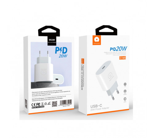 Мережевий зарядний пристрій WUW-C145 PD 20W USB C  white (6972573332250)