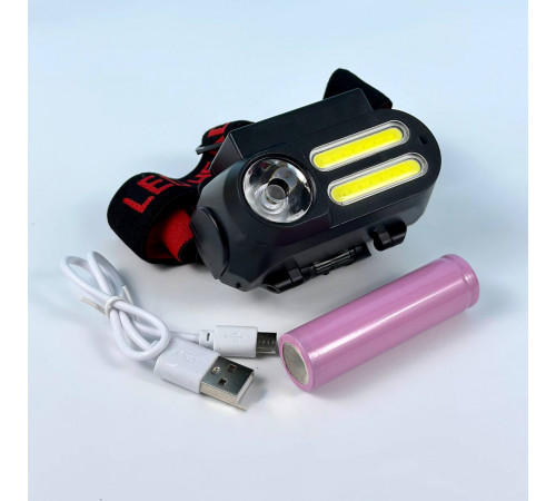 Ліхтар налобний BL-6111 (LM, 2COB, акумулятор 18650, Micro)